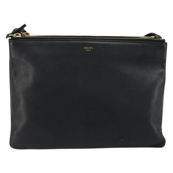 CELINE Trio Umhängetasche Leder Schwarz Gold Auth 180834