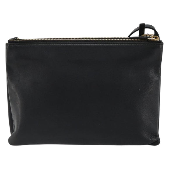 CELINE Trio Umhängetasche Leder Schwarz Gold Auth 180834