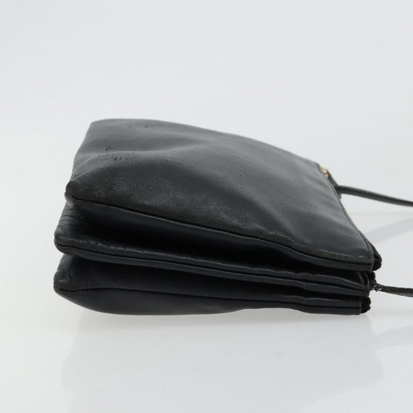 CELINE Trio Umhängetasche Leder Schwarz Gold Auth 180834