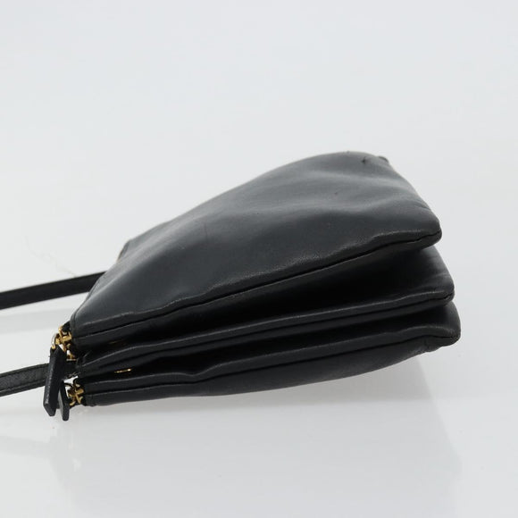 CELINE Trio Umhängetasche Leder Schwarz Gold Auth 180834