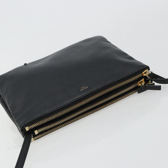CELINE Trio Umhängetasche Leder Schwarz Gold Auth 180834