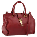 SAINT LAURENT Baby Kabas Hand Bag Leather 2way Red Gold Auth 180845A-1