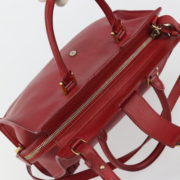 SAINT LAURENT Baby Kabas Hand Bag Leather 2way Red Gold Auth 180845A