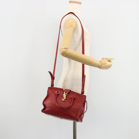 SAINT LAURENT Baby Kabas Hand Bag Leather 2way Red Gold Auth 180845A