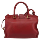 SAINT LAURENT Baby Kabas Hand Bag Leather 2way Red Gold Auth 180845A-3