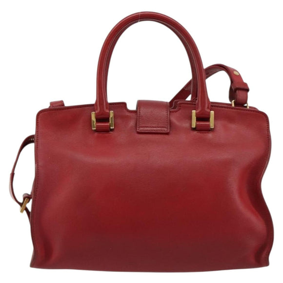 SAINT LAURENT Baby Kabas Hand Bag Leather 2way Red Gold Auth 180845A