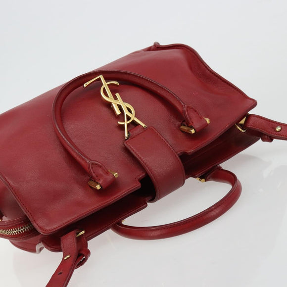 SAINT LAURENT Baby Kabas Hand Bag Leather 2way Red Gold Auth 180845A