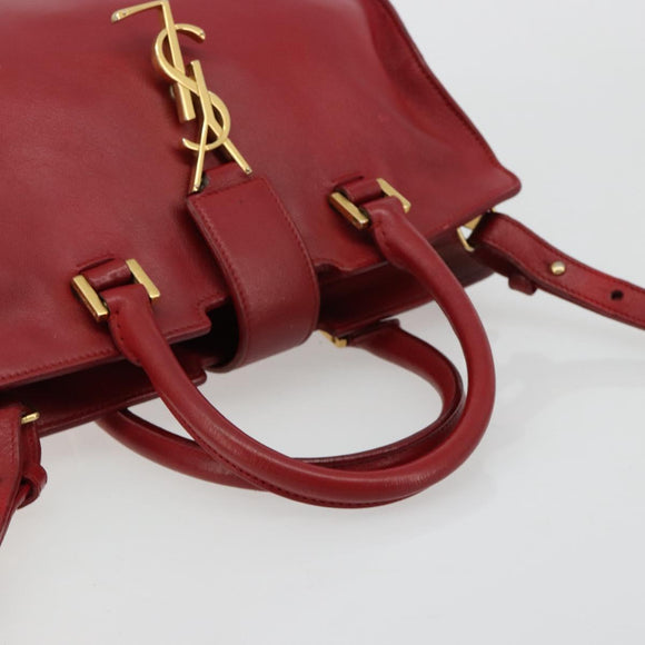 SAINT LAURENT Baby Kabas Hand Bag Leather 2way Red Gold Auth 180845A