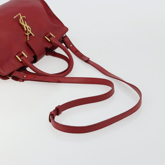 SAINT LAURENT Baby Kabas Hand Bag Leather 2way Red Gold Auth 180845A