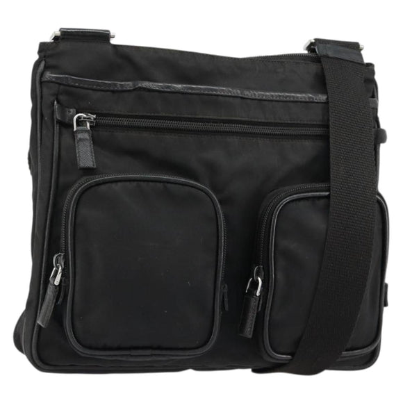 PRADA Shoulder Bag Nylon Black Silver Auth 180848