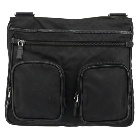PRADA Shoulder Bag Nylon Black Silver Auth 180848