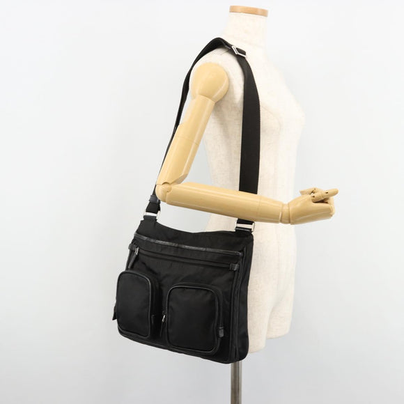 PRADA Shoulder Bag Nylon Black Silver Auth 180848