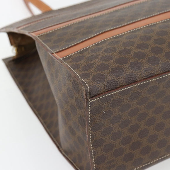 CELINE Macadam Canvas Tote Bag PVC Leather Brown Gold Auth 180849