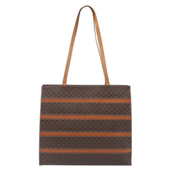 CELINE Macadam Canvas Tote Bag PVC Leather Brown Gold Auth 180849