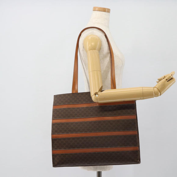CELINE Macadam Canvas Tote Bag PVC Leather Brown Gold Auth 180849