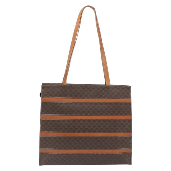 CELINE Macadam Canvas Tote Bag PVC Leather Brown Gold Auth 180849