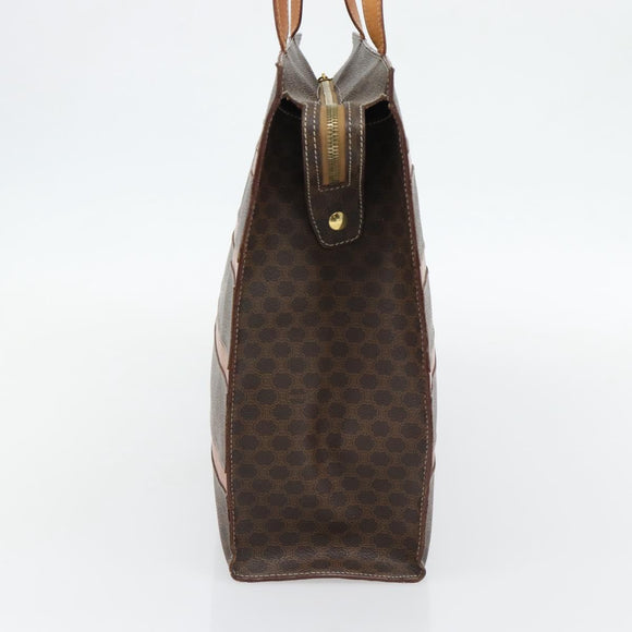 CELINE Macadam Canvas Tote Bag PVC Leather Brown Gold Auth 180849