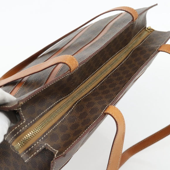 CELINE Macadam Canvas Tote Bag PVC Leather Brown Gold Auth 180849