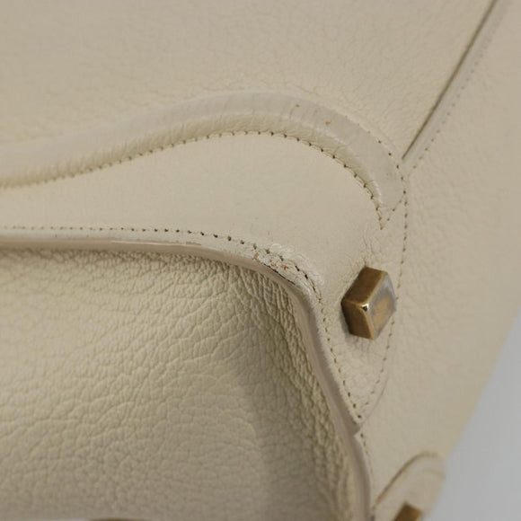 CELINE Luggage Micro Tote Bag Leather Ivory Gold Auth 180856