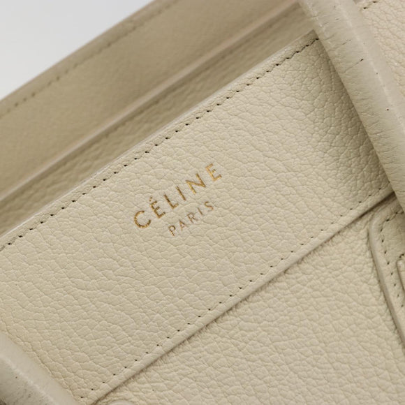 CELINE Luggage Micro Tote Bag Leather Ivory Gold Auth 180856