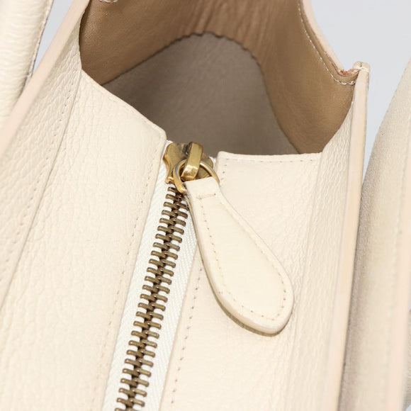 CELINE Luggage Micro Tote Bag Leather Ivory Gold Auth 180856
