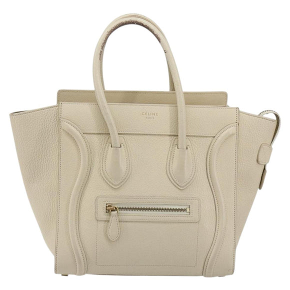 CELINE Luggage Micro Tote Bag Leather Ivory Gold Auth 180856