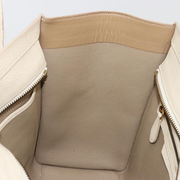 CELINE Luggage Micro Tote Bag Leather Ivory Gold Auth 180856