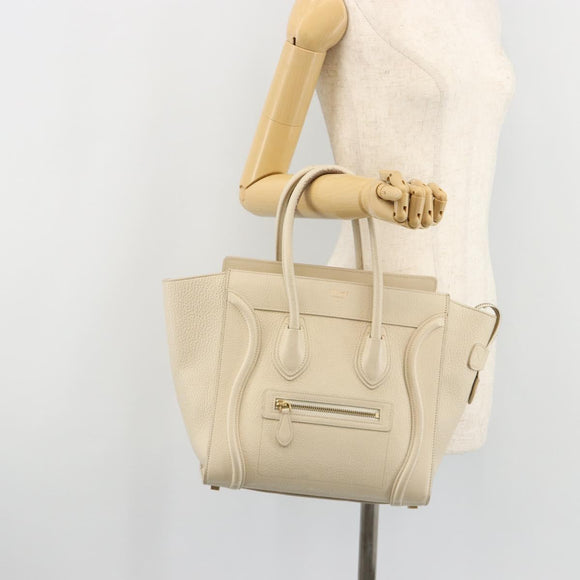 CELINE Luggage Micro Tote Bag Leather Ivory Gold Auth 180856