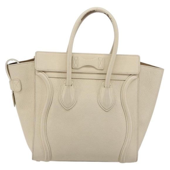 CELINE Luggage Micro Tote Bag Leather Ivory Gold Auth 180856