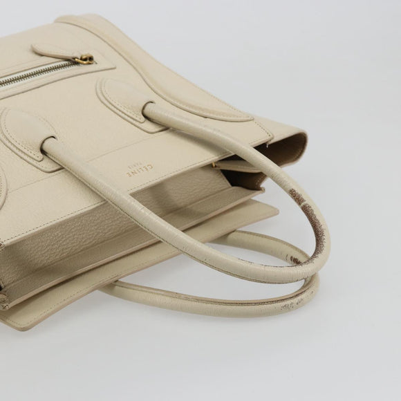 CELINE Luggage Micro Tote Bag Leather Ivory Gold Auth 180856