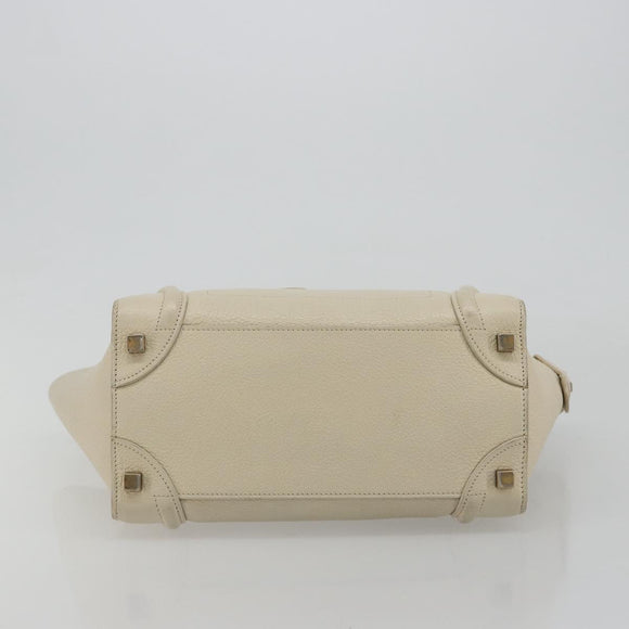 CELINE Luggage Micro Tote Bag Leather Ivory Gold Auth 180856