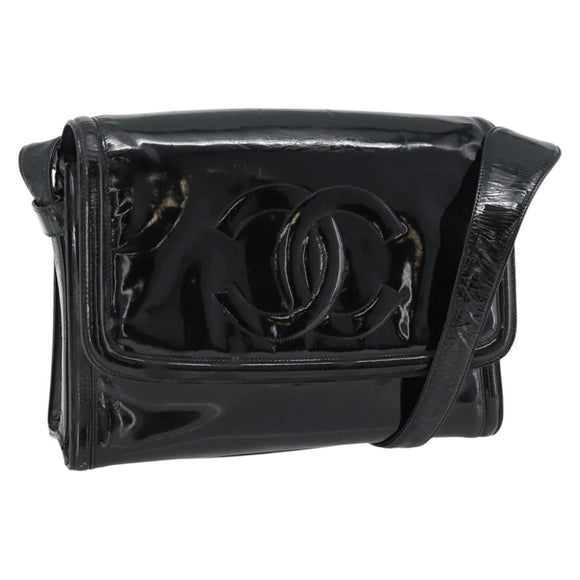 CHANEL Schoudertas Lakleer Zwart Goud CC Auth 180857