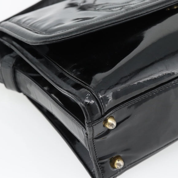 CHANEL Schoudertas Lakleer Zwart Goud CC Auth 180857