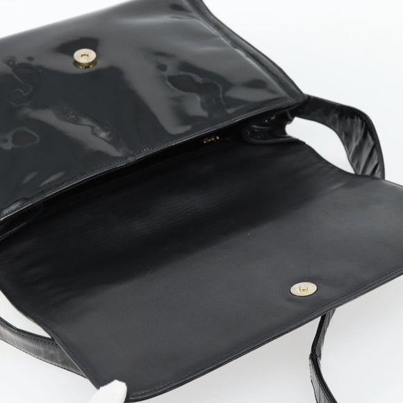 CHANEL Schoudertas Lakleer Zwart Goud CC Auth 180857