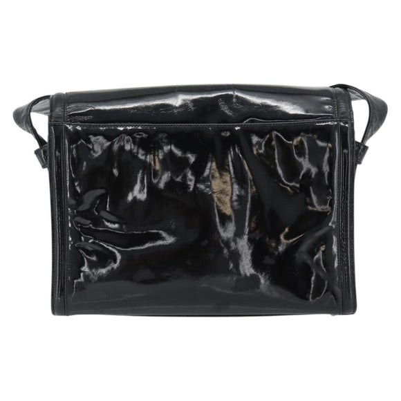 CHANEL Schoudertas Lakleer Zwart Goud CC Auth 180857
