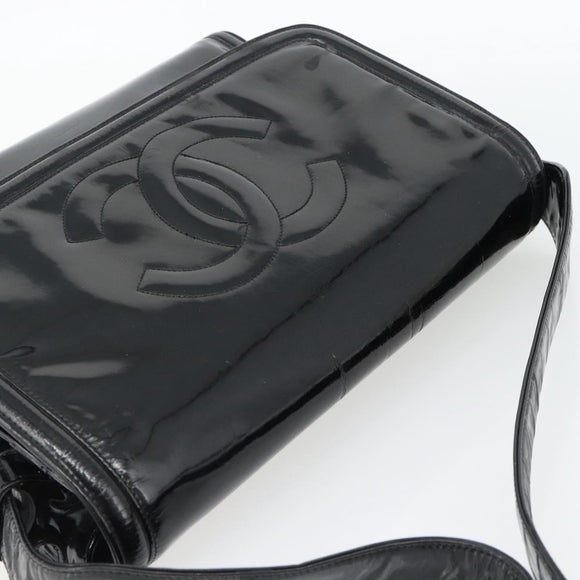 CHANEL Schoudertas Lakleer Zwart Goud CC Auth 180857