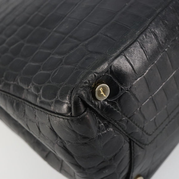 Salvatore Ferragamo Vala Hand Bag Leather Black Gold Auth 180858