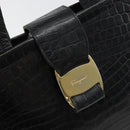 Salvatore Ferragamo Vala Hand Bag Leather Black Gold Auth 180858-10