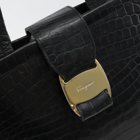 Salvatore Ferragamo Vala Hand Bag Leather Black Gold Auth 180858