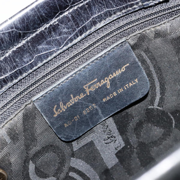 Salvatore Ferragamo Vala Hand Bag Leather Black Gold Auth 180858