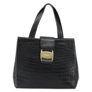Salvatore Ferragamo Vala Hand Bag Leather Black Gold Auth 180858-13