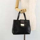 Salvatore Ferragamo Vala Hand Bag Leather Black Gold Auth 180858-21