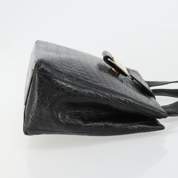 Salvatore Ferragamo Vala Hand Bag Leather Black Gold Auth 180858