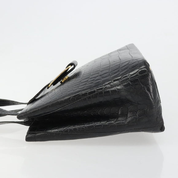 Salvatore Ferragamo Vala Hand Bag Leather Black Gold Auth 180858