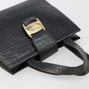 Salvatore Ferragamo Vala Hand Bag Leather Black Gold Auth 180858-6