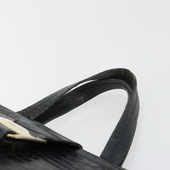 Salvatore Ferragamo Vala Hand Bag Leather Black Gold Auth 180858