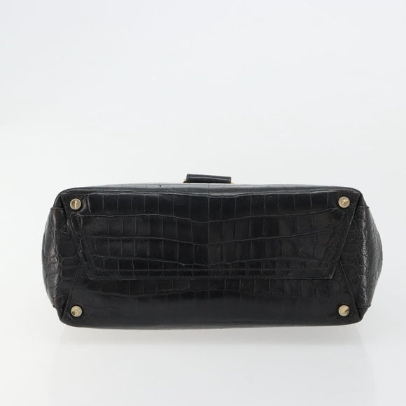 Salvatore Ferragamo Vala Hand Bag Leather Black Gold Auth 180858