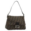 FENDI Zucca Canvas Mamma Baguette Shoulder Bag Brown Black Auth 180861A-1