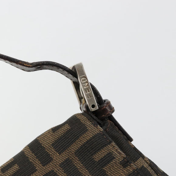 FENDI Zucca Canvas Mamma Baguette Shoulder Bag Brown Black Auth 180861A