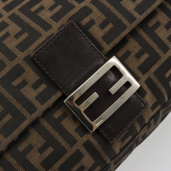 FENDI Zucca Canvas Mamma Baguette Shoulder Bag Brown Black Auth 180861A